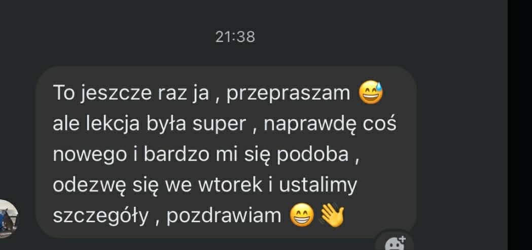 Zrzut ekranu z wiadomością od uczennicy Ewa