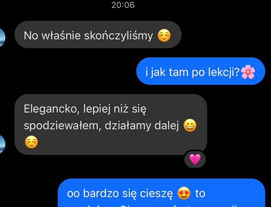 Zrzut ekranu z wiadomością od uczennicy Michał