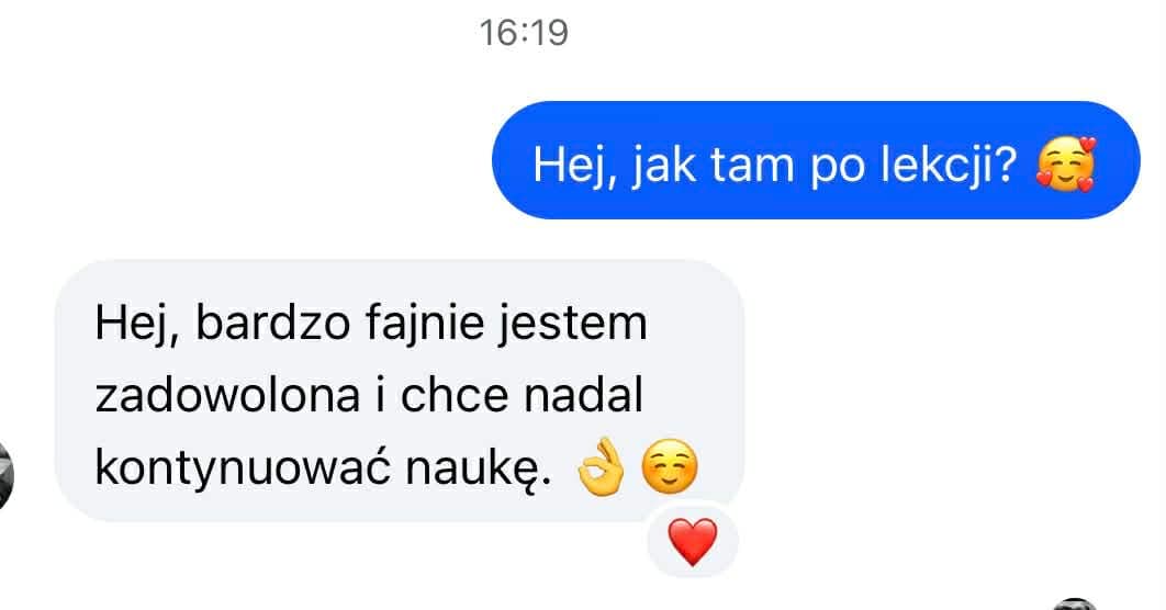 Zrzut ekranu z wiadomością od uczennicy Aga