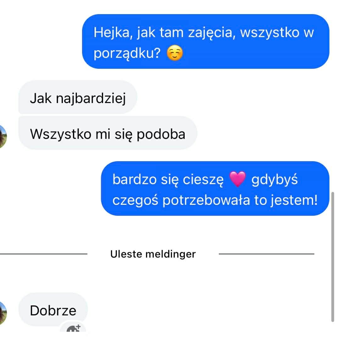 Zrzut ekranu z wiadomością od uczennicy Milena