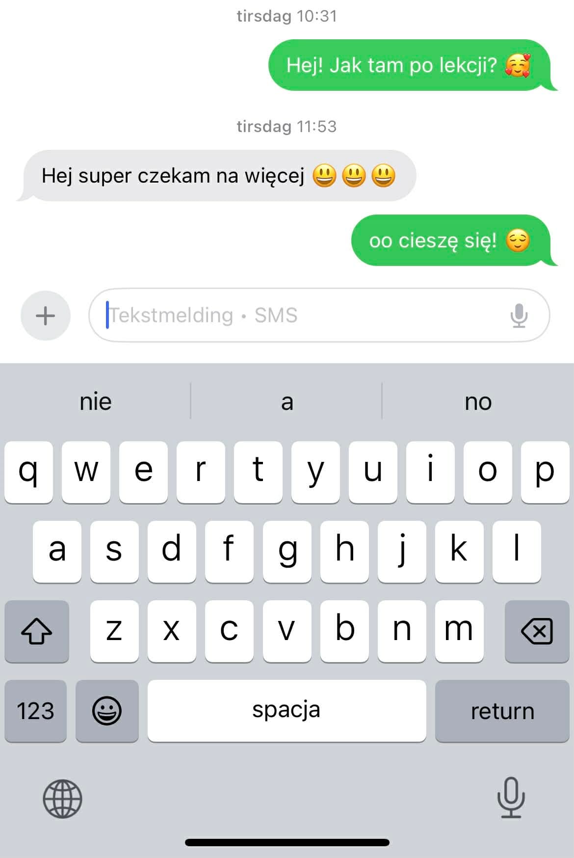 Zrzut ekranu z wiadomością od uczennicy Dominika