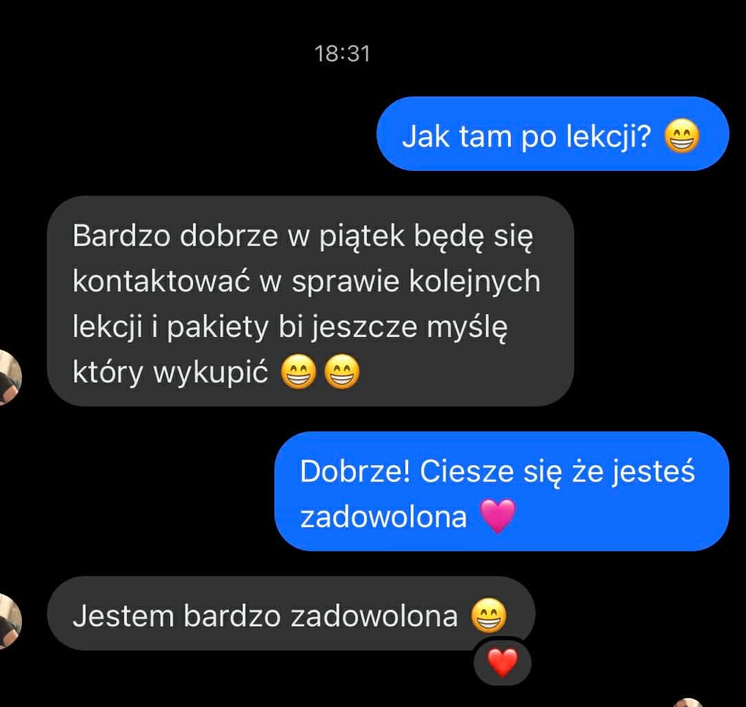 Zrzut ekranu z wiadomością od uczennicy Basia
