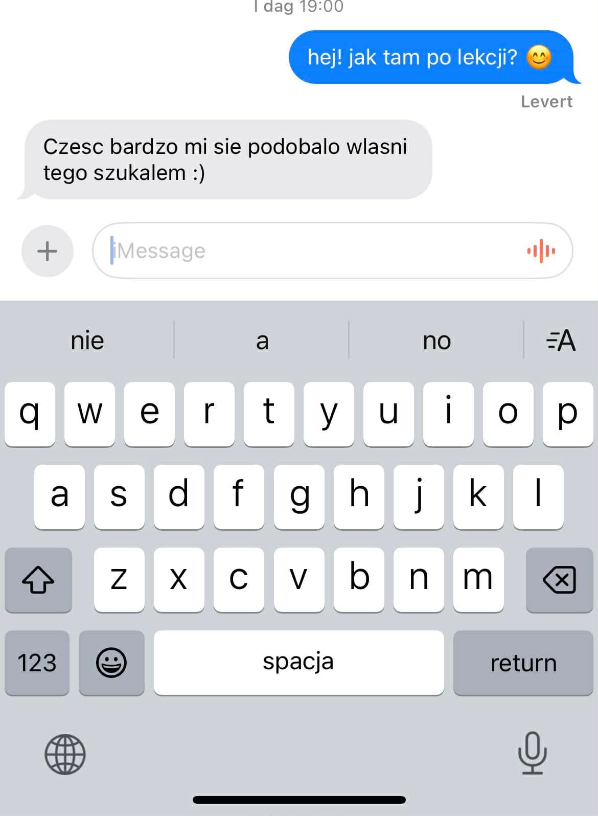 Zrzut ekranu z wiadomością od uczennicy Tomek