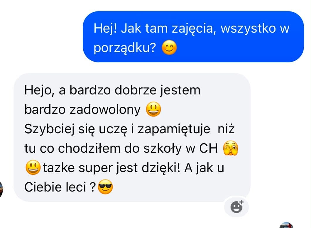 Zrzut ekranu z wiadomością od uczennicy Kamil